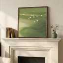 Vintage Framed Green Abstract Wall Art, Modern Minimalist Sage Green Canvas Prints Artwork for Walls, Rustic Square Birds Pictures for Living Room Bedroom Dining Room Bathroom Wall Decor, 24x24 In