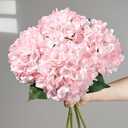 BLEUM CADE 4 Pcs Pink Hydrangea Artificial Flowers with Realistic Stems, 18In Large Fake Pink Flowers, Faux Flower for Home Party Decor Outdoor Wedding Bouquets Table Centerpieces Decoration