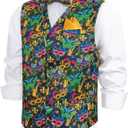 Mardi Gras Vest for Men,Mardi Gras Outfit Vest with Bow Tie,Men Carnival Tuxedo Suit Vests (XXXL)