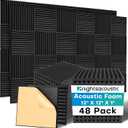Knightsacoustic 48 Pack Sound Proof Foam Panels for Walls with Self Adhesive, 12x12x1 Acoustic Foam Panels, High Density Acoustic Panels Sound Absorbing, Fire Resistant Studio Sound Proofing Black