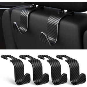 Amooca 4-Pack Car Headrest Hooks Vehicle Storage Organizer for Purses Handbags Groceries Coats Holds 55lbs 360 Rotating Simple Design Black Checkered
