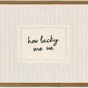 How Lucky Are We Wall Art Funky Preppy Inspirational Quote Sign Wall Decor Picture Trendy Minimalist Striped Poster Canvas Painting Print for Bedroom Living Room Dorm 24x16 inch Wood Framed