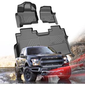 Car Floor Mats for Ford F-150 2015-2025 | F150 Lightning 22-24 SuperCrew (Rear w/o Fold Flat Storage), All Weather Protection TPE Truck Mats Custom Car Liners Accessories, Front and Rear Row, Black