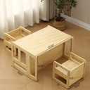 Montessori Weaning Table and 2 Chairs Set, Plywood Children’s Play Table for Home, Preschool, Daycare, Easy to Clean,Natural, 19.69 x 27.56 x 15.75 inches