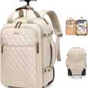 Rolling Backpack for Women,Travel Laptop Backpack with Wheels Roller Personal Item Backpack Wheeled Underseat Carry On Luggage,Fit 17Inch,Apricot