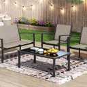 Greesum 4 Pieces Patio Furniture Set, Outdoor Conversation Sets for Patio, Lawn, Garden, Poolside with A Glass Coffee Table, Brown
