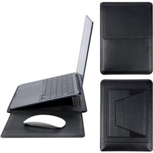 IMMOENUC - Laptop Sleeve Case with Stand for MacBook Pro 16 A3186/A3403/A2991/A2780/A2485/A2141 M4 M3 M2 M1 Pro/Max 2024/2023 MacBook Air 15 A3241/A3114/A2941 16 inch PU Slim Bag with Mouse PadBlack