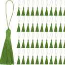 uxcell 45Pcs Mini Silky Bookmark Tassels, Handmade Soft Floss Craft Tassels with Loop, Small Tassel for Jewelry Making, Keychain, Souvenir, Graduation, Clothing Sewing, Olive Green