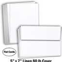 Hamilco White Linen Cards and Envelopes - Flat 5" x 7" Cardstock Paper 80lb Cover 50 Pack