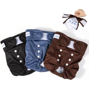 Pet Soft Washable Female Diapers (3 Pack) Female Dog Diapers, Comfort Reusable Doggy Diapers for Girl Dog in Period Heat (Deep Set, M) (Medium:14''-19'')