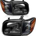AS Headlight Assembly Compatible with 2005 2006 2007 Toyota Sequoia /2005 2006 Toyota Tundra Clear Lens Black Housing with Amber Reflector Left and Right Pair