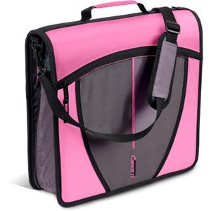Case-it Mighty Zip Tab Zipper Binder, 3" O-Ring with 5-Color tabbes, Expanding File Folder and Shoulder Strap and Handle, D-146-Light Pink