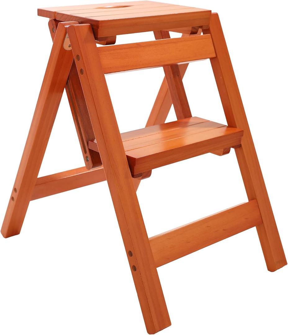 Kitchen Folding Step Stool, Wooden Collapsible Closet Step Ladder for Home