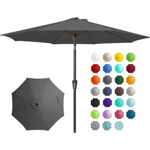 JEAREY 9FT Outdoor Patio Umbrella Outdoor Table Umbrella with Push Button Tilt and Crank, Market Umbrella 8 Sturdy Ribs UV Protection Waterproof for Garden, Deck, Backyard, Pool (Dark Gray)