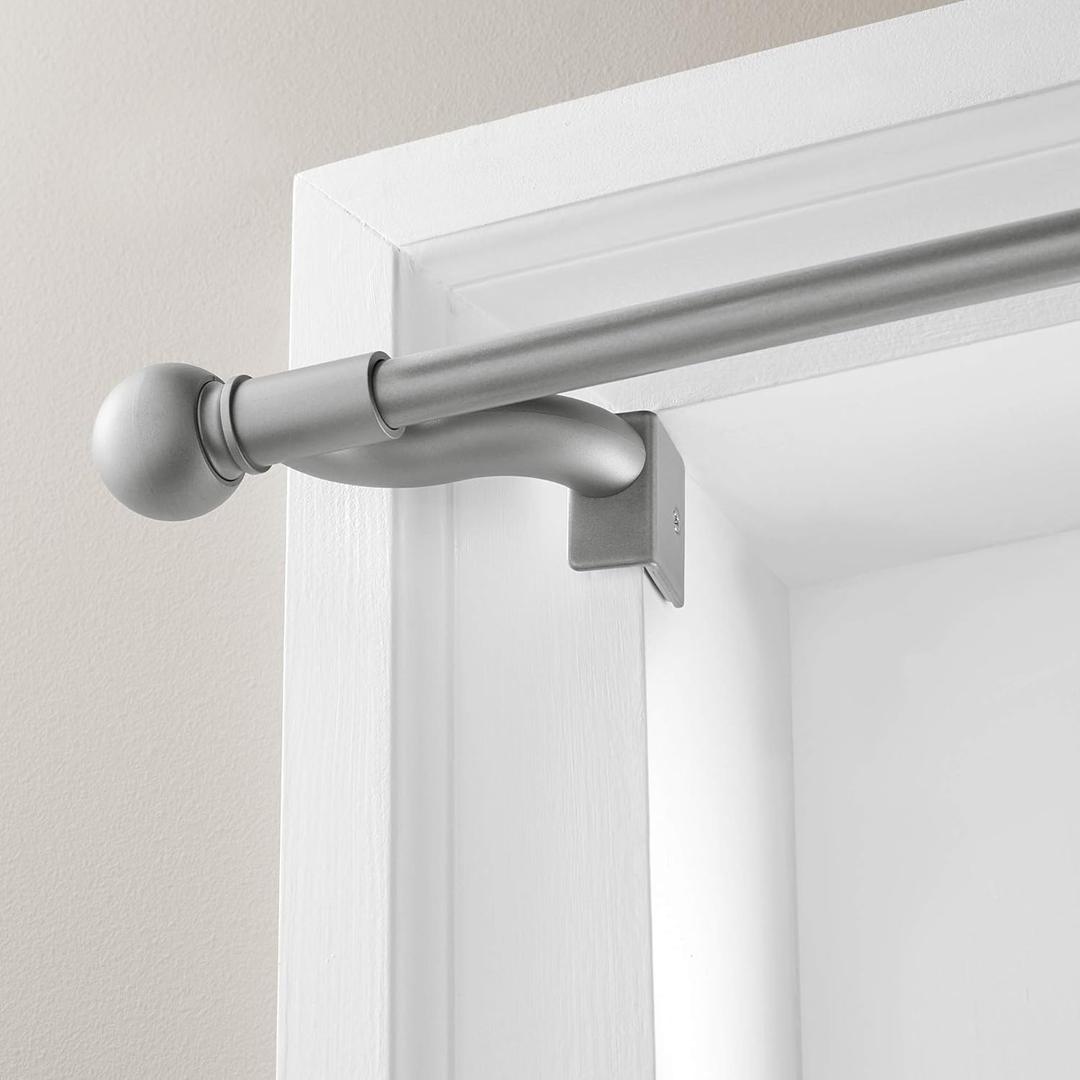 Adjustable Curtain Tension Rod with Decorative Round Finials, No Drill Window Rod, Easy Install Expandable Tension Curtain Rod for Windows, 48 to 84 Inch, Brushed Nickel