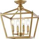 JONATHAN Y JYL7610B 12" Modern Farmhouse Semi Flush Mount Ceiling Light, 4-Light Brass Gold Lantern Fixture, Pagoda Candelabra Light for Low Ceilings, Entryway, Hallway, Kitchen, Bedroom