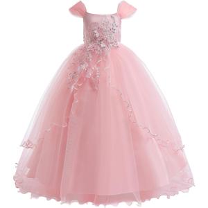 Weileenice Light Pink Flower Girls Dresses for Wedding Cold Shoulder Vintage Sequin Little Girl Birthday Party Dance Ball Gown Embroidery Beads Princess Formal Pageant Bridesmaid Tulle Maxi Dress, Small