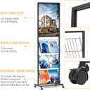 lesolar Floor-Standing Magazine Rack with Poster Board Stand 4-tier Newspaper Holder Book Display Shelf Brochure Display Stand Poster Sign Holder with Wheels Suitable for Exhibitions Store Business