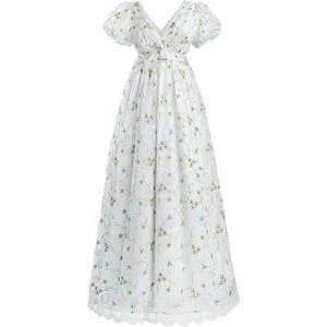 Regency Dresses for Women V-Neck Empire Waist 1800s Victorian Dress Costume Ball Gown, Floral, Small