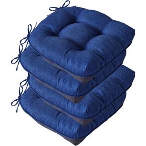 IASEAHK Chair Cushions for Dining Chairs, Seat Cushions for Kitchen Chairs, Indoor Seat Cushions with Ties, Tufted Foam Chair Pads, Non Slip Chair Cushions Set of 4, 15.5" x 15.5" x 4", Navy Blue