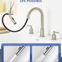 Bathroom Faucet 3 Hole - 8 Inch Widespread Bathroom Faucet with Sprayer, Brushed Nickel Sink Faucet Bathroom 2 Handles - Pull Down Vanity Faucets with Pop Up Drain and Supply Lines