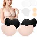Awant Strapless Backless Sticky Push Up Bra Invisible Stick on Adhesive Bra for Women Reusable with Nipple Covers 2 Pairs D Cup Beige and Black