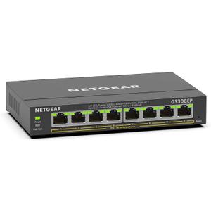 NETGEAR 8 Port PoE Gigabit Ethernet Easy Smart Managed Essentials Switch (GS308EP) - with 8 x PoE+ @ 62W, Desktop or Wall Mount (Plus)