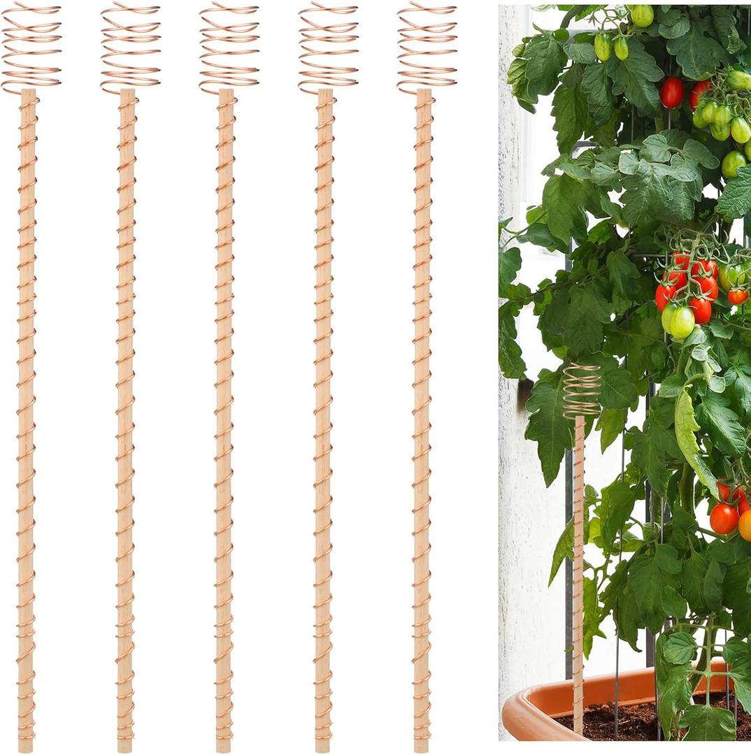 Blulu 5 Pack Electroculture Plant Stakes Gardening Copper Coil Antennas Stakes Electroculture Wood Wrapped with Solid Copper Wire for Growing Garden Plants and Vegetables(Height 15 Inch)