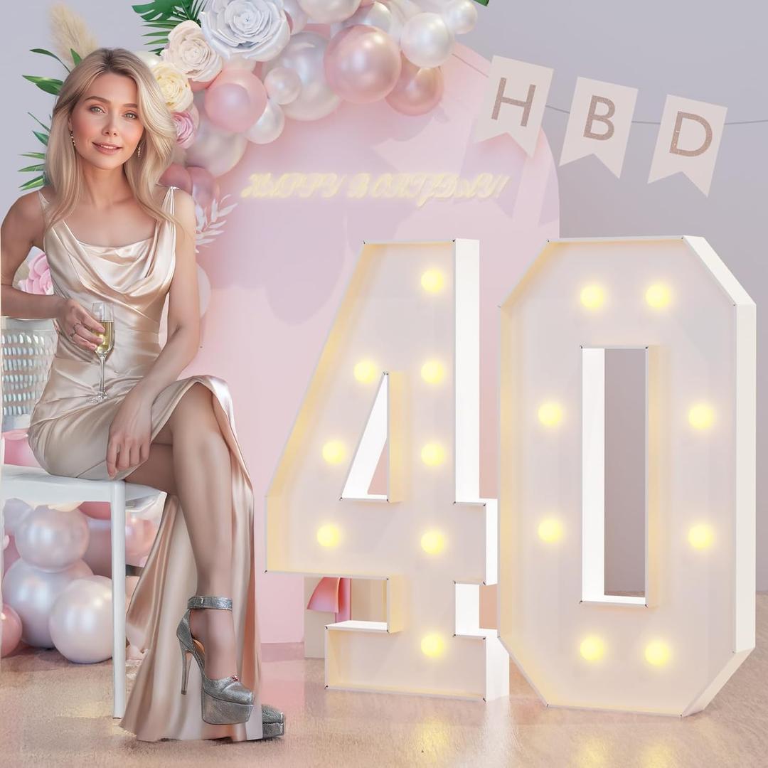 40th Birthday Decorations for Women Men 3FT Light Up Numbers, Large Marquee Numbers 40 Forty Years Olds Party Decor, Big Mosaic Numbers Anniversary Decorations