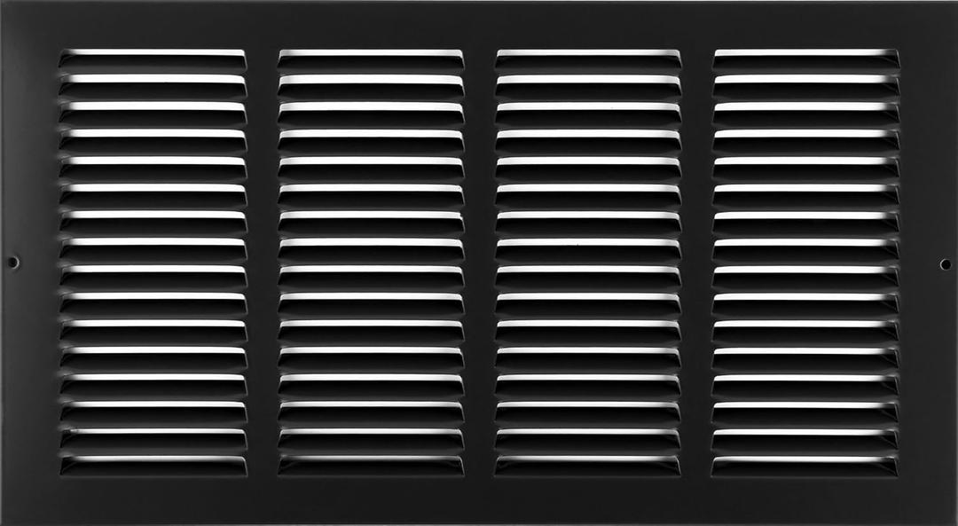 HVAC Premium 14'' x 8'' [Duct Opening] Flat Stamped Steel Return Air Grille - Sidewall and Ceiling - HVAC Vent Duct Cover - Black [Outer Dimensions: 15.75''w X 9.75''h]