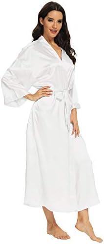 MizzGenio Women's Long Silk Robes Lightweight Long Satin Robes Full Length Sleepwear Dressing Gown L/XL