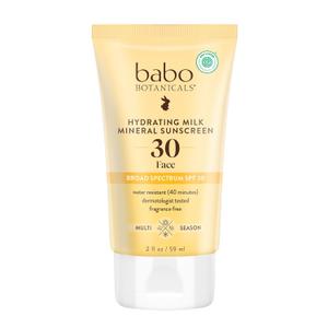 Babo Botanicals Hydrating Milk Mineral Sunscreen SPF 30 with Dewy Finish Lightweight Zinc Oxide Daily Face Sunscreen for Sensitive Skin EWG Verified Broad Spectrum UVA/UVB Protection