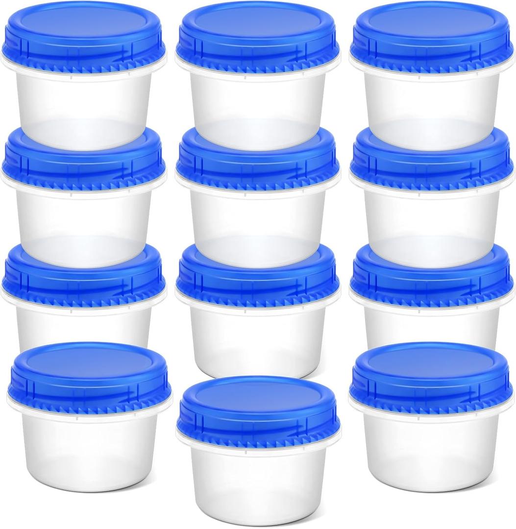 12 Pack Freezer Containers with Screw On Lids, 6 Oz Stackable Reusable Plastic Storage Container, Airtight Plastic Food Storage Containers with Twist Top Lids for Food Soup Jello Sauce