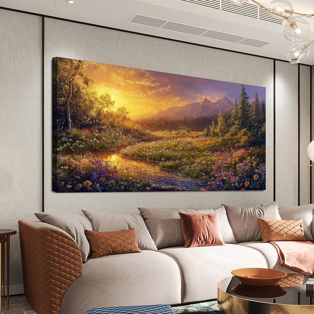  Canvas Wall Art Deco Living Room Art Wall Painting Vintage Landscape Print Countryside River Bedroom Home 20" X 40"