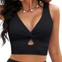 GRAPENT Bikini Tops for Women Cropped StrapCore Tankini Tops Beach Padded Knot Twist Cut Out Adjustable Swimwear Top Only (Black, M)