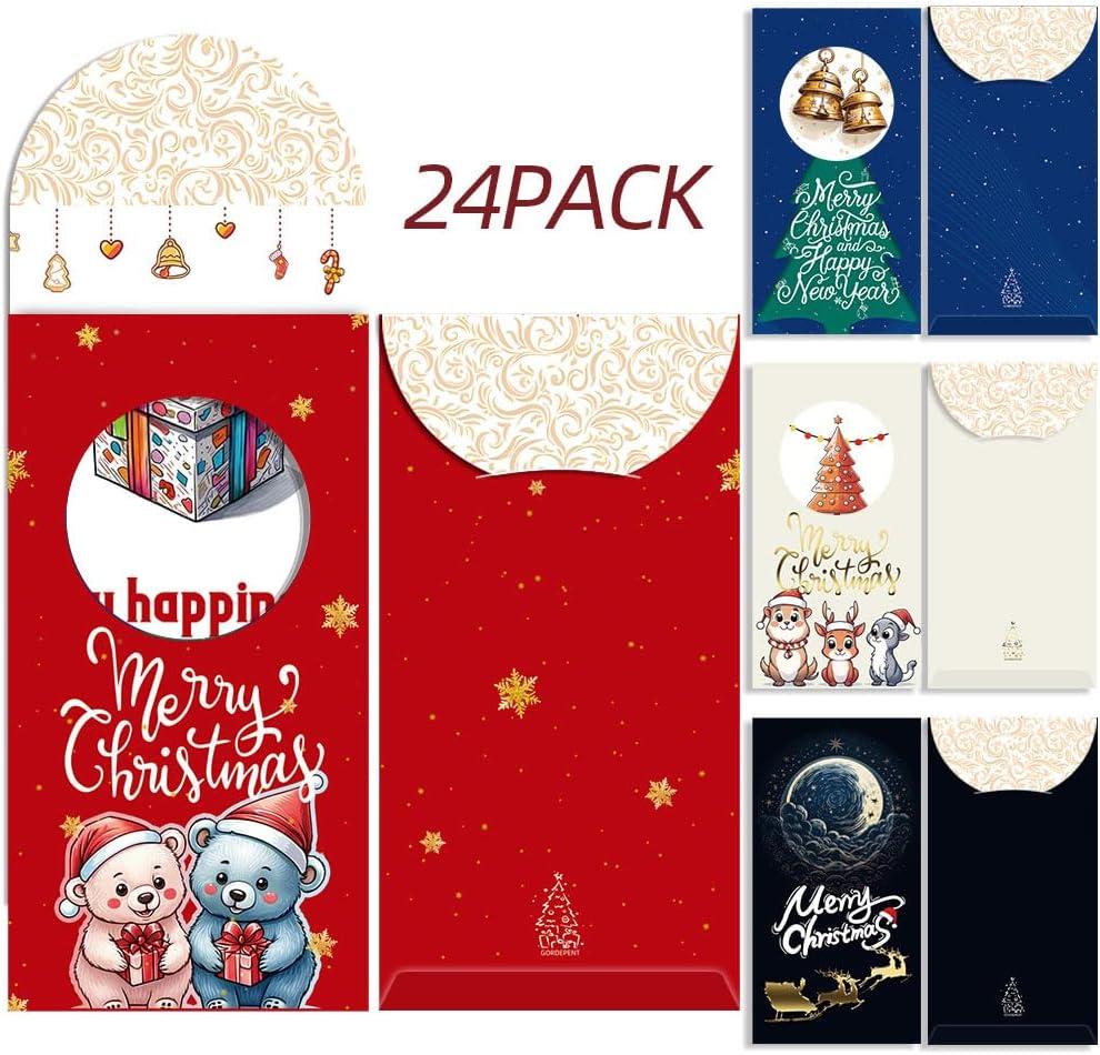Christmas Money Holders for Cash 24 Pack Money Cards for Cash Gift Christmas Xms New Year Luck Money Red Envelope Personalized Holiday Money Holder Unique Cards