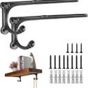 8 Inch Shelf Brackets Heavy Duty 2 Pack, Cast Iron Shelf Brackets with Hooks, Rustic Wall Brackets for Wood Shelves
