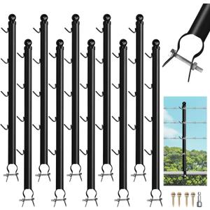 10 Pack Barbwire Arm Extensions for Chain Link Fence, 25" Barbed Wire Extend Arm for 1-3/8" to 1-5/8" Top Rail, Galvanized Steel Fence Extension with 4 Hooks, Black