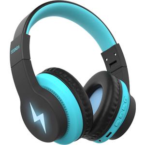 seenda Kids Bluetooth Headphones Boys, Kids Wireless Headphones with 85/94dB Volume Limited, 45H Playtime, 3 Lighting Modes, Built-in Mic, Over Ear Headset with Aux Cord for iPad/Tablet/Travel/School