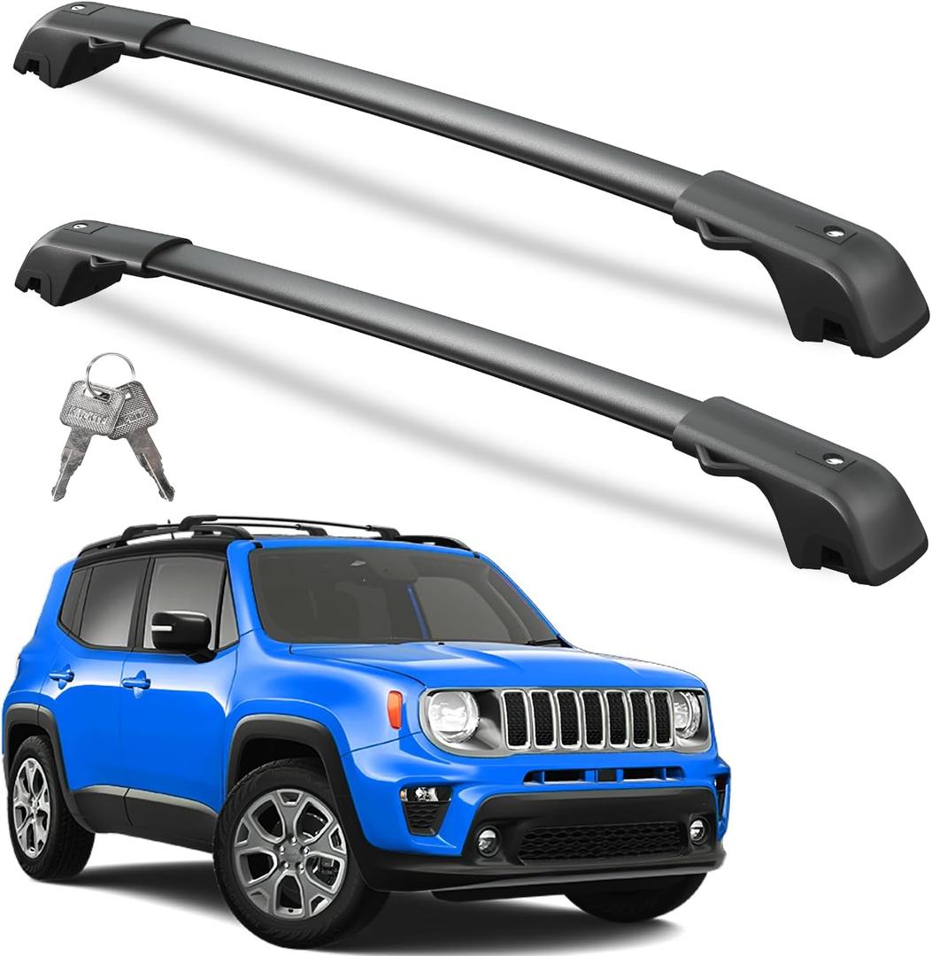 Wonderdriver Lockable Roof Rack Cross Bars 220lbs Compatible with 2015-2024 Jeep Renegade (with Raised Side Rails), Heavy Duty Aluminum Roof Rails Crossbars Cargo Canoe Black Rooftop Cargo.