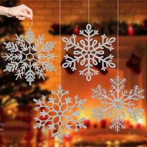 Large Snowflakes Ornament AORZIT 12 Inch Oversized Christmas Ornaments Glitter Giant Hanging Snowflakes Decor for Christmas Tree Winter Indoor Outdoor Xmas New Year Party 4Pcs, Silver