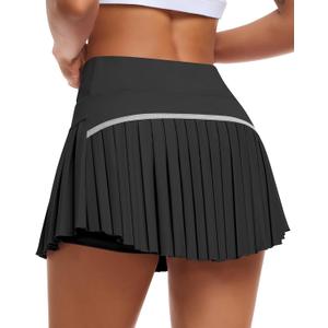 JoyGirl Womens Pleated Tennis Skirt High Waist Golf Skort | Built-in Shorts with Pockets, Mini Athletic Skirt, Breathable, for Tennis Golf Pickleball Workout (Black), Large