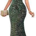 Cololura Women Sexy Sequin One Shoulder Mermaid Formal Party Cocktail Gowns Bodycon Evening Maxi Dress (Green, X-Large)