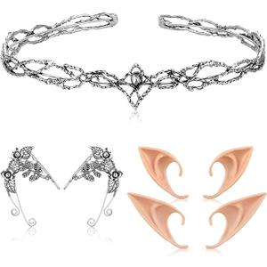 Elf Cosplay Set Includes Elf Ears Rhinestone Pixie Tiara Headband  for Fairy Halloween Costume Wedding Prom