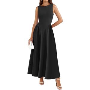 PRETTYGARDEN Summer Sleeveless Maxi Dresses for Women 2025 Elegant Classy A Line Tank Formal Midi Long Wedding Guest Dress(Black, Medium)