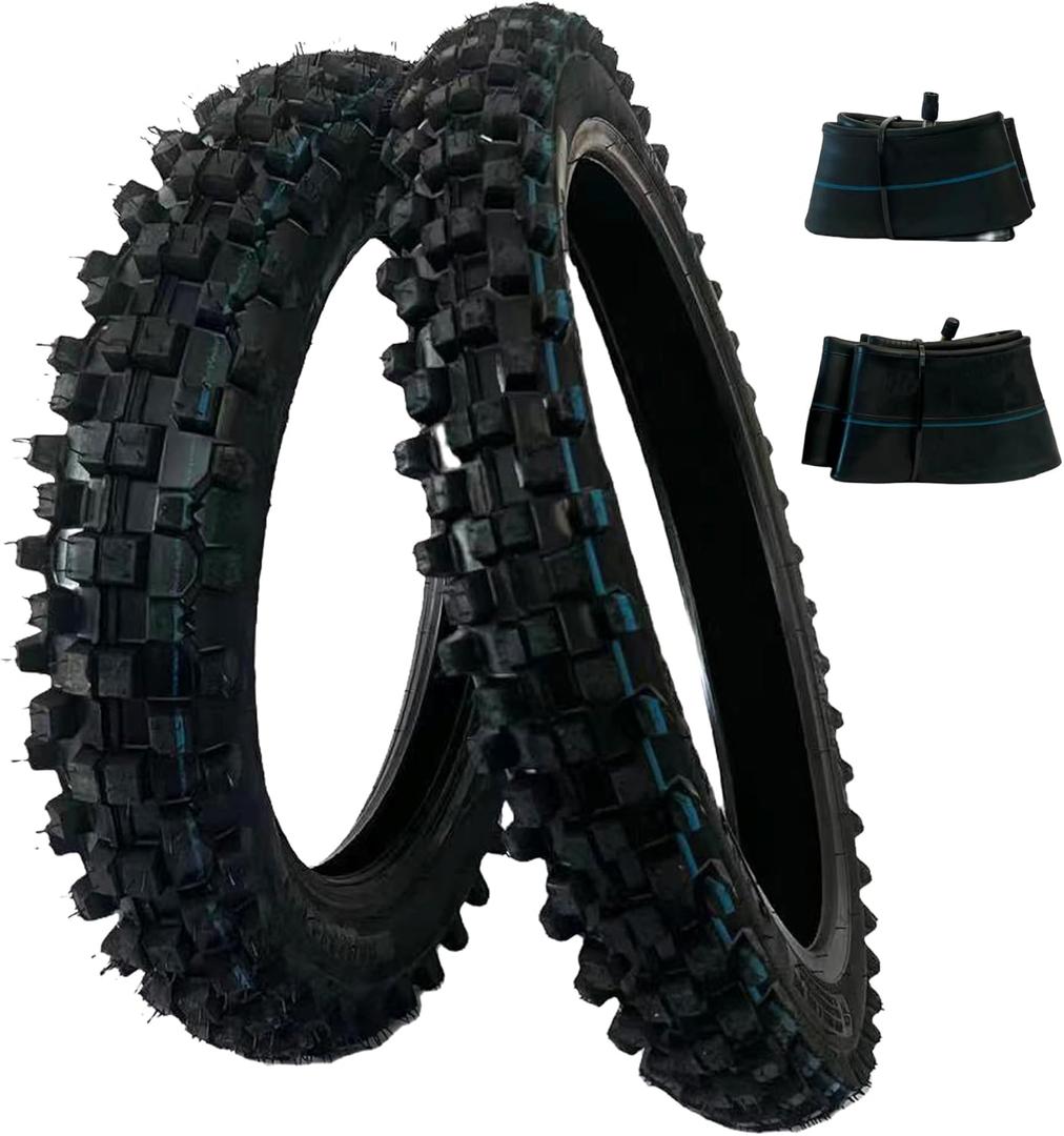 QINGBY 80/100-12 3.00-12 Rear 2.50-14 60/100-14 Front Tire and Inner Tube for SSR CRF70 CRF110 KLX110 TTR90 TTR110 PW80 110cc 90cc 125cc RM65 TaoTao DB14 Coolster Dirt Pit Bike Off Road Motorcycle