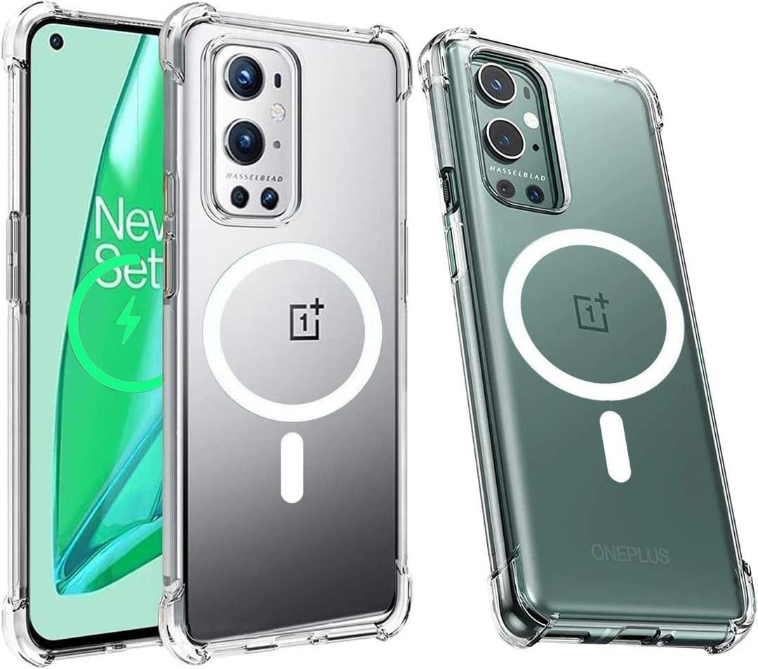 for One Plus 9 Pro Clear Case, Compatible with MagSafe, Military-Grade Protection, Non-Yellowing, Scratch-Resistant Back, Magnetic Phone Case, Slim Fit Full Body Shockproof Case (Clear)