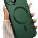 Magnetic case for iPhone 13 Phone Case for Women/Men, Matte Luxury Soft Metallic Luster Design with Camera Lens Protector, Compatible with Magsafe Case for iPhone 13 6.1"-Deep Green