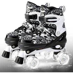 Kuxuan Skates Boys and Girls Camo Adjustable Roller Skates with Light up Wheels, Fun Illuminating Rollerskate for Kids Girls Youth - Medium