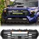 Front Grille For Tacoma 2024 2025 Hollow Grill with Amber Lights and Dual Color LED Light Bar Matte Black Front Bumper